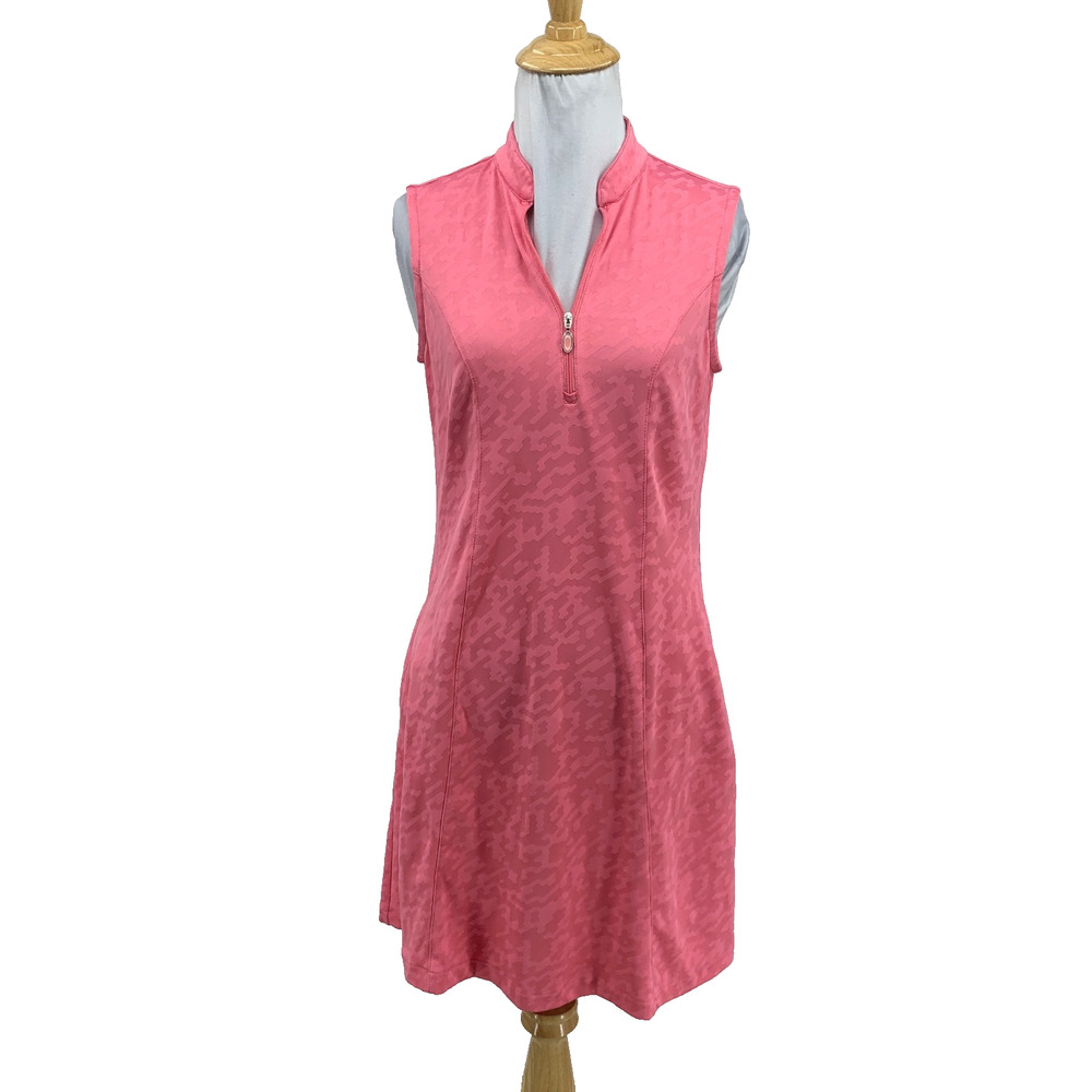 Greg Norman Dress Women S Small Melon Play Dry Flare Sleeveless 1/4 Zip Jacquard